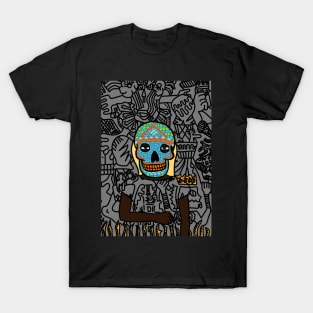 i NFT: FemaleMask Art with Mexican Eyes, Dark Skin, and Unique Doodle Background T-Shirt